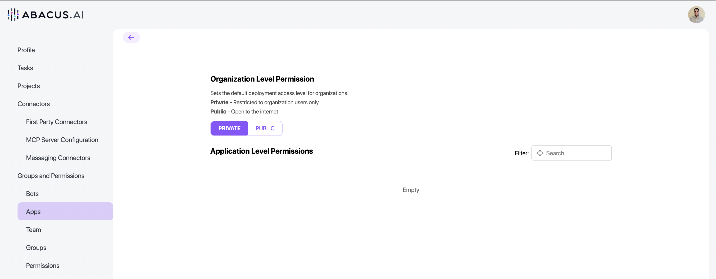 App permissions interface